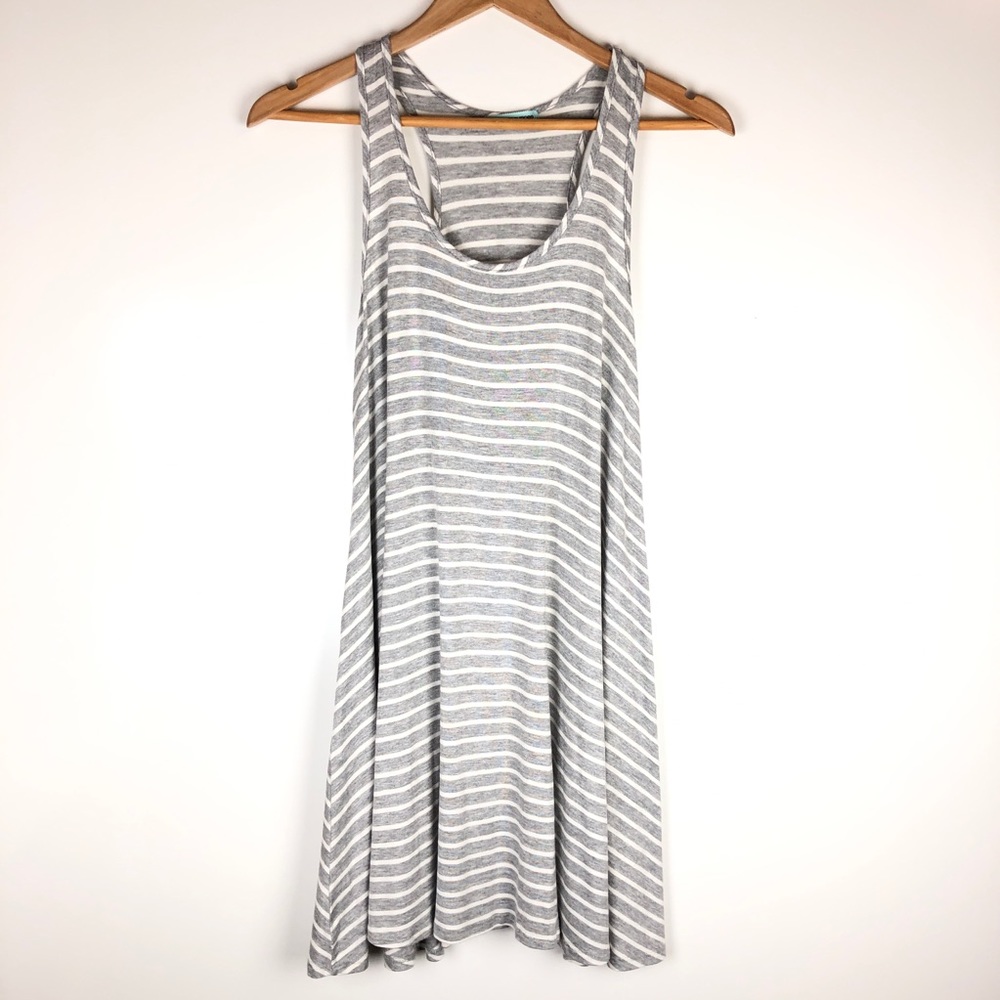 ☀️Maurices Racerback grey white strip dress Small